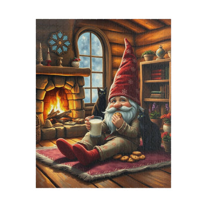 Cozy Gnome in Pajamas with Cats – Cottage Hearth Milk and Cookies Bedtime Jigsaw Puzzle Puzzle The Puzzle Chest