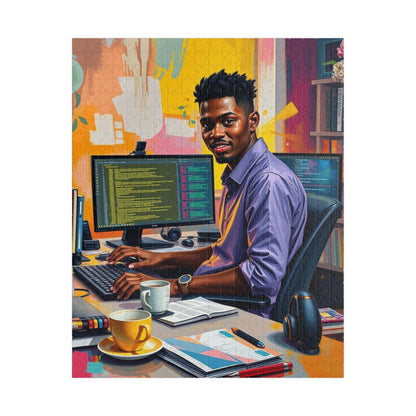 Afrocentric Jigsaw Puzzle - Black Man Creative Workspace, Black Art Jigsaw Puzzle Gift for Puzzle Lover, Home Entertainment, Mental Exercise