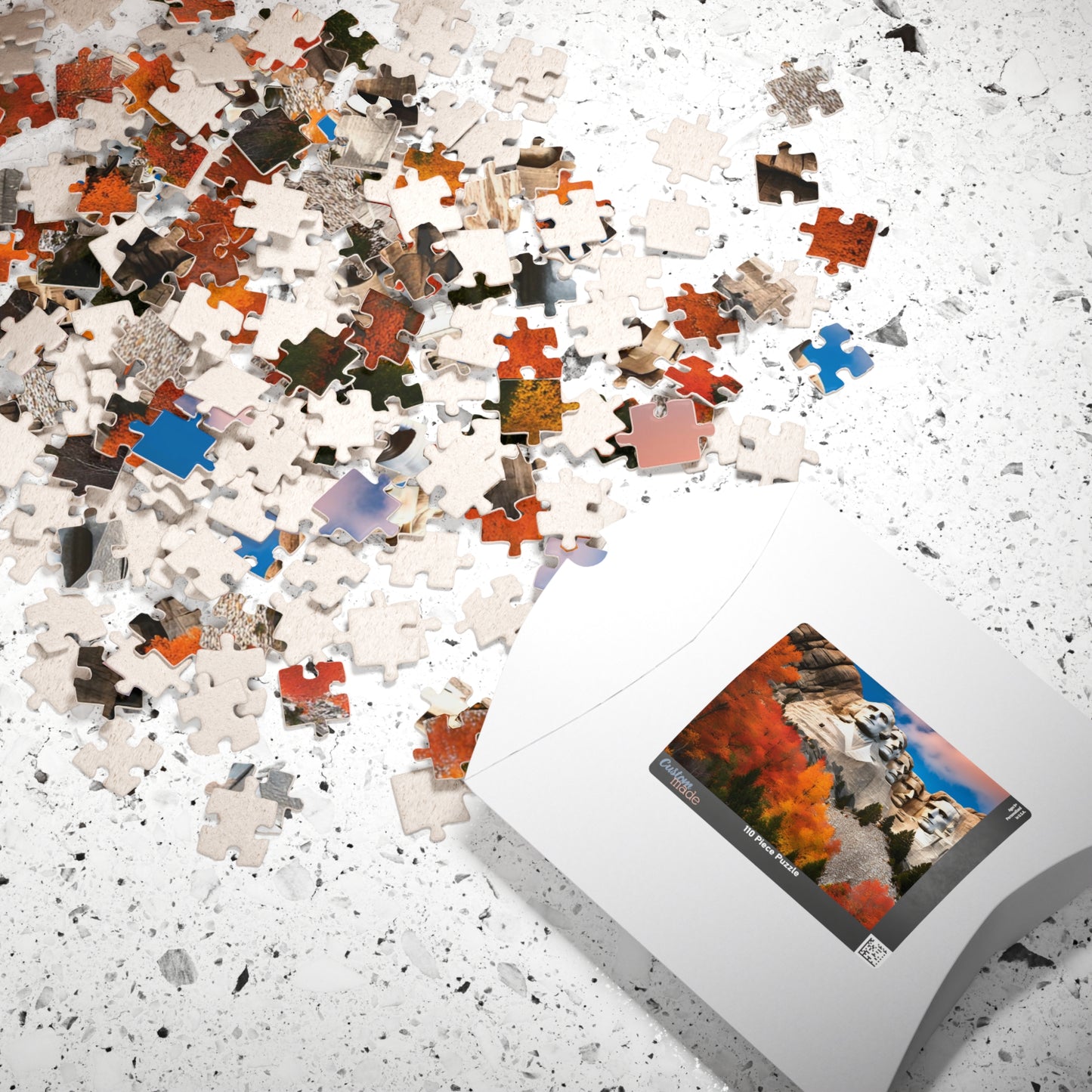 Fall Themed Mount Rushmore Jigsaw Puzzle with Autumn Leaves, Famous U.S. President South Dakota Landmark, Family Friendly Puzzle Lover Gift Puzzle The Puzzle Chest