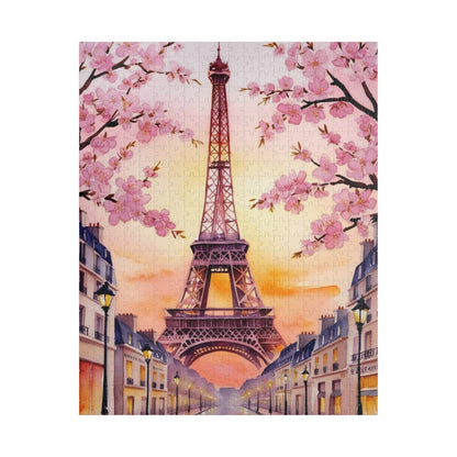 Eiffel Tower Sunset Jigsaw Puzzle, Famous Monument Game, Cherry Blossom Landscape Art, Parisian Streetlights, Relaxing Adult Hobby Activity 520 pcs (Vertical) Puzzle The Puzzle Chest