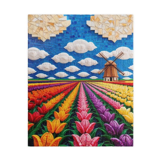 Mosaic Vibrant Flower Fields Puzzle | Tulip Landscape | 110, 252, 520, 1014-Piece Fun for Families, Gift for Puzzles Lovers, Home Decor, 110 pcs (Vertical) Puzzle The Puzzle Chest