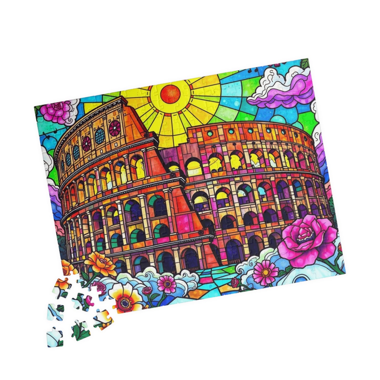 Colosseum Landmark Jigsaw Puzzle, Stained Glass Style, Ancient Rome Italy, Creative Activity Fun Family Game, Gift for Traveler Lover Puzzle The Puzzle Chest