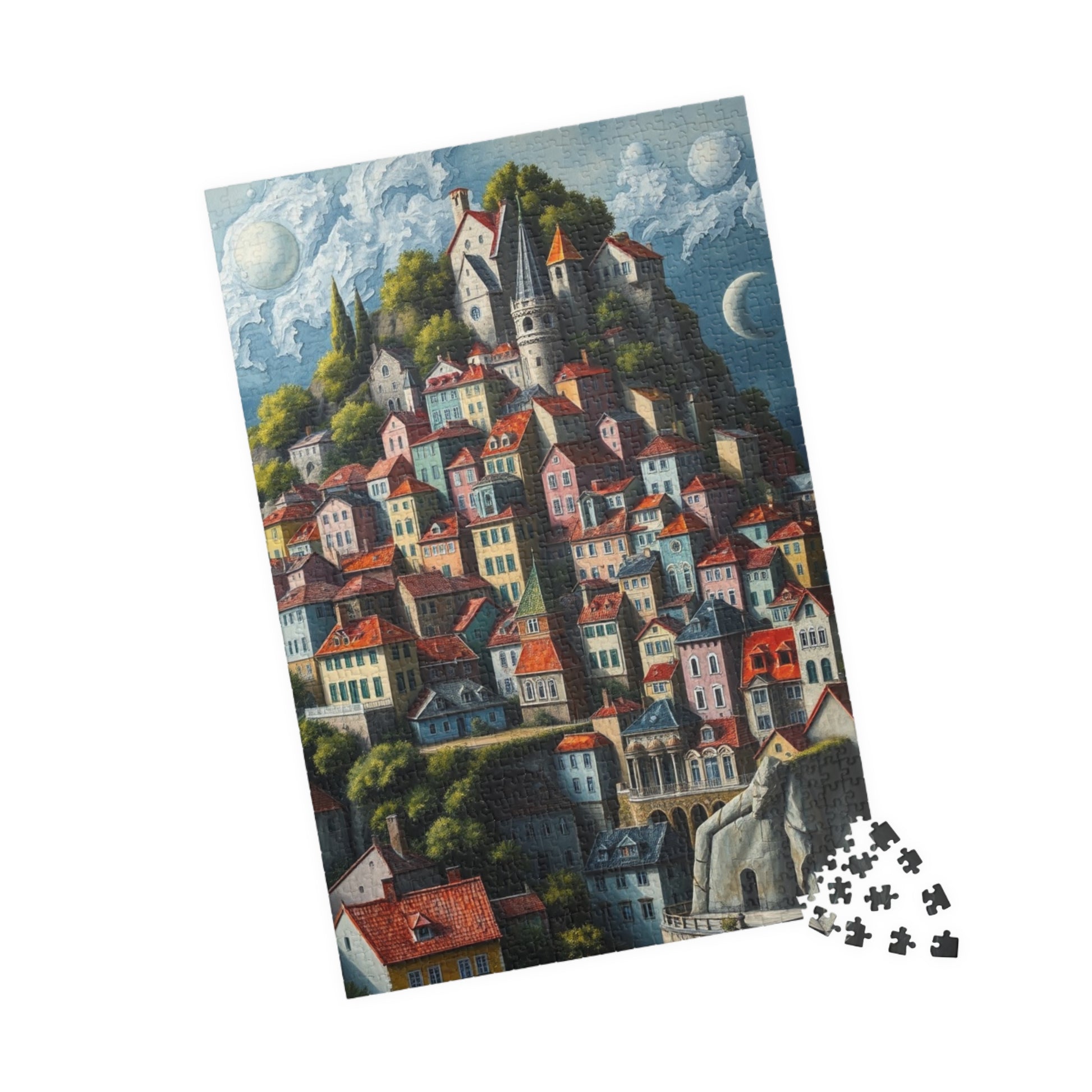 Whimsical Stacked Houses Puzzle, Hilltop Village Jigsaw Game for Adults, Ideal for Family Game Nights, Mental Exercise, Friend Gift for Puzzle Fan The Puzzle Chest