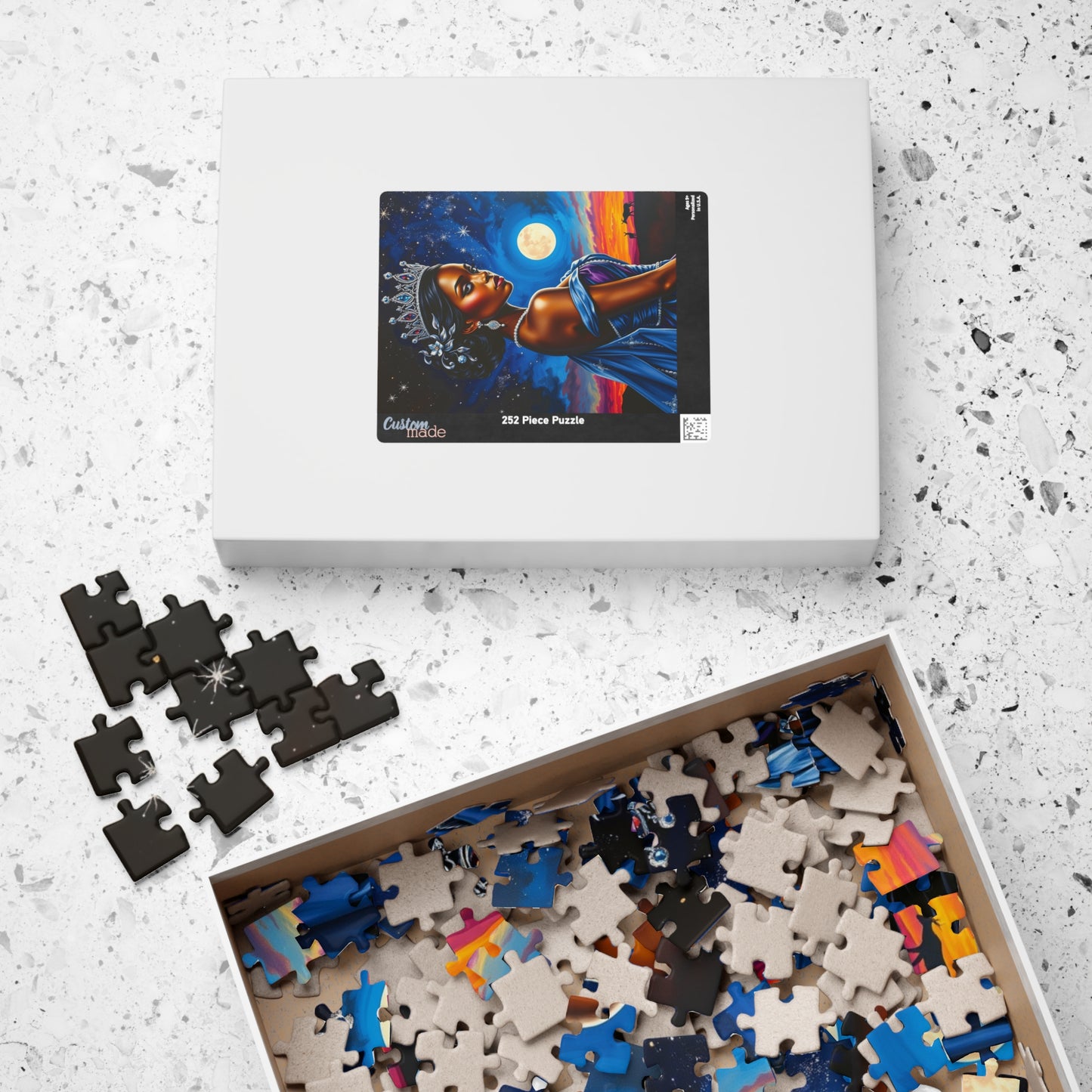 Celestial Themed African Princess Puzzle, Moon Stars Animal Silhouette, Vibrant Blue Afrocentric Game, Mindful Activity, Puzzle Lover Gift Puzzle The Puzzle Chest