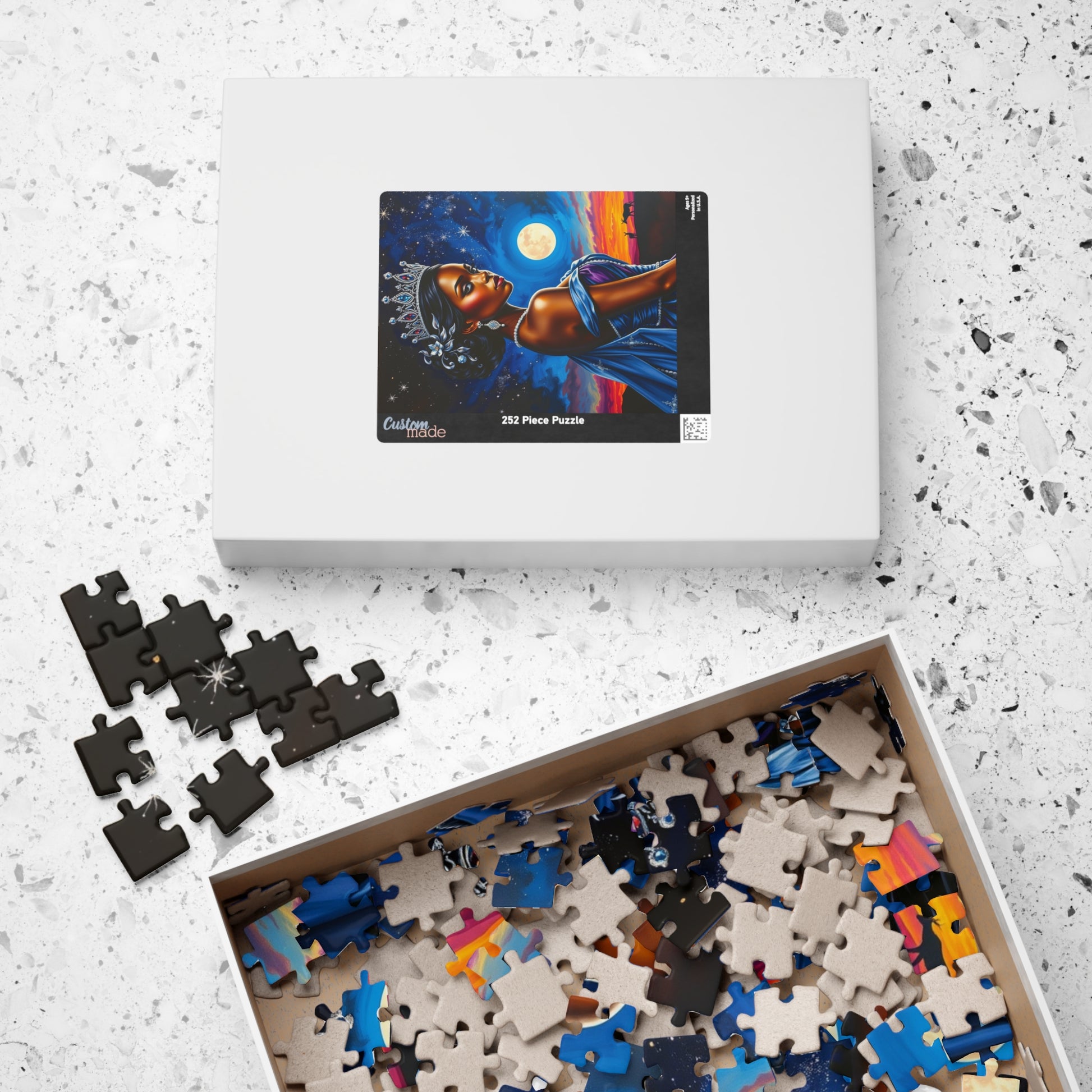Celestial Themed African Princess Puzzle, Moon Stars Animal Silhouette, Vibrant Blue Afrocentric Game, Mindful Activity, Puzzle Lover Gift Puzzle The Puzzle Chest