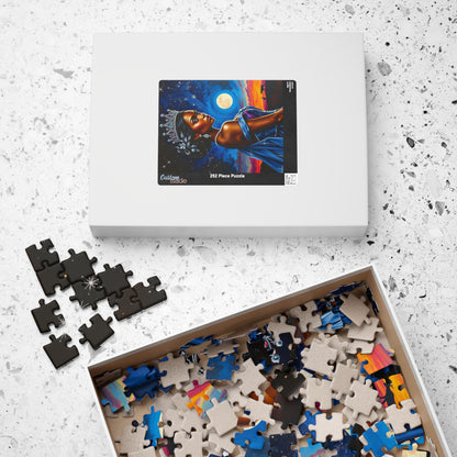 Celestial Themed African Princess Puzzle, Moon Stars Animal Silhouette, Vibrant Blue Afrocentric Game, Mindful Activity, Puzzle Lover Gift Puzzle The Puzzle Chest