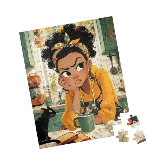 Funny Kitchen Cartoon Puzzle - Watercolor Scene of Girl Making Coffee, Character Game for Adults 110 pcs (Vertical) Puzzle The Puzzle Chest