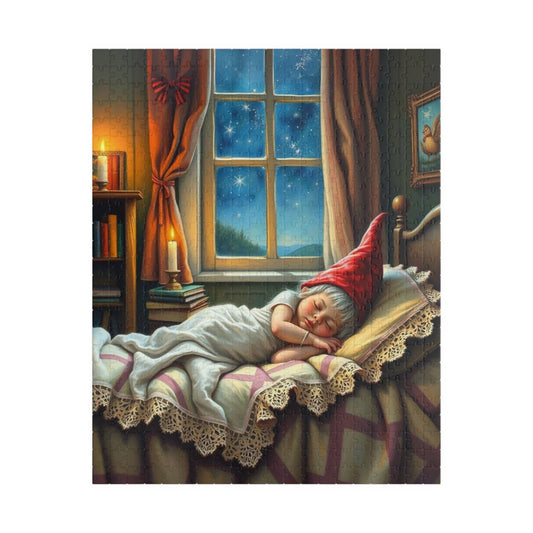 Cottagecore Gnome Sleeping in Rustic Bedroom – Vintage Cozy Night Jigsaw Puzzle Puzzle The Puzzle Chest