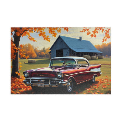 Autumn Vintage Car Puzzle, Nostalgic 1957 Chevy Bel Air Jigsaw Game, Gift for Friend Retro Car Enthusiast, Mindfulness Activity Brain Teaser 1014 pcs (Horizontal) Puzzle The Puzzle Chest