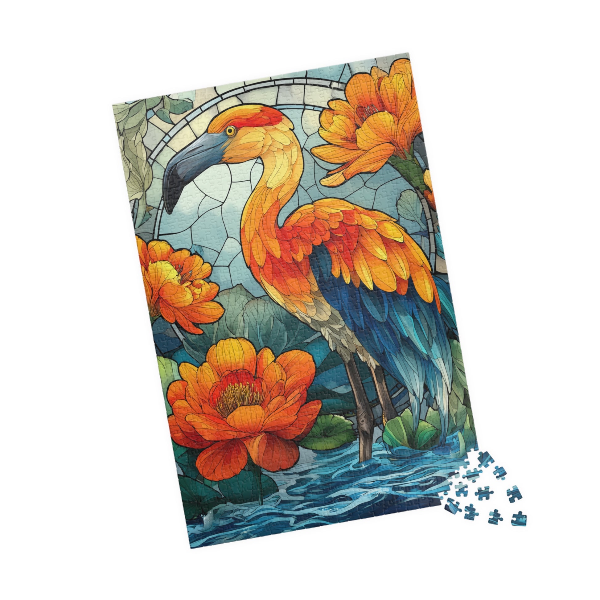 Flamingo & Marigold Jigsaw Puzzle — Vibrant Tropical Bird Art (110/252/520/1014 pcs) 1014 pcs (Vertical) Puzzle The Puzzle Chest