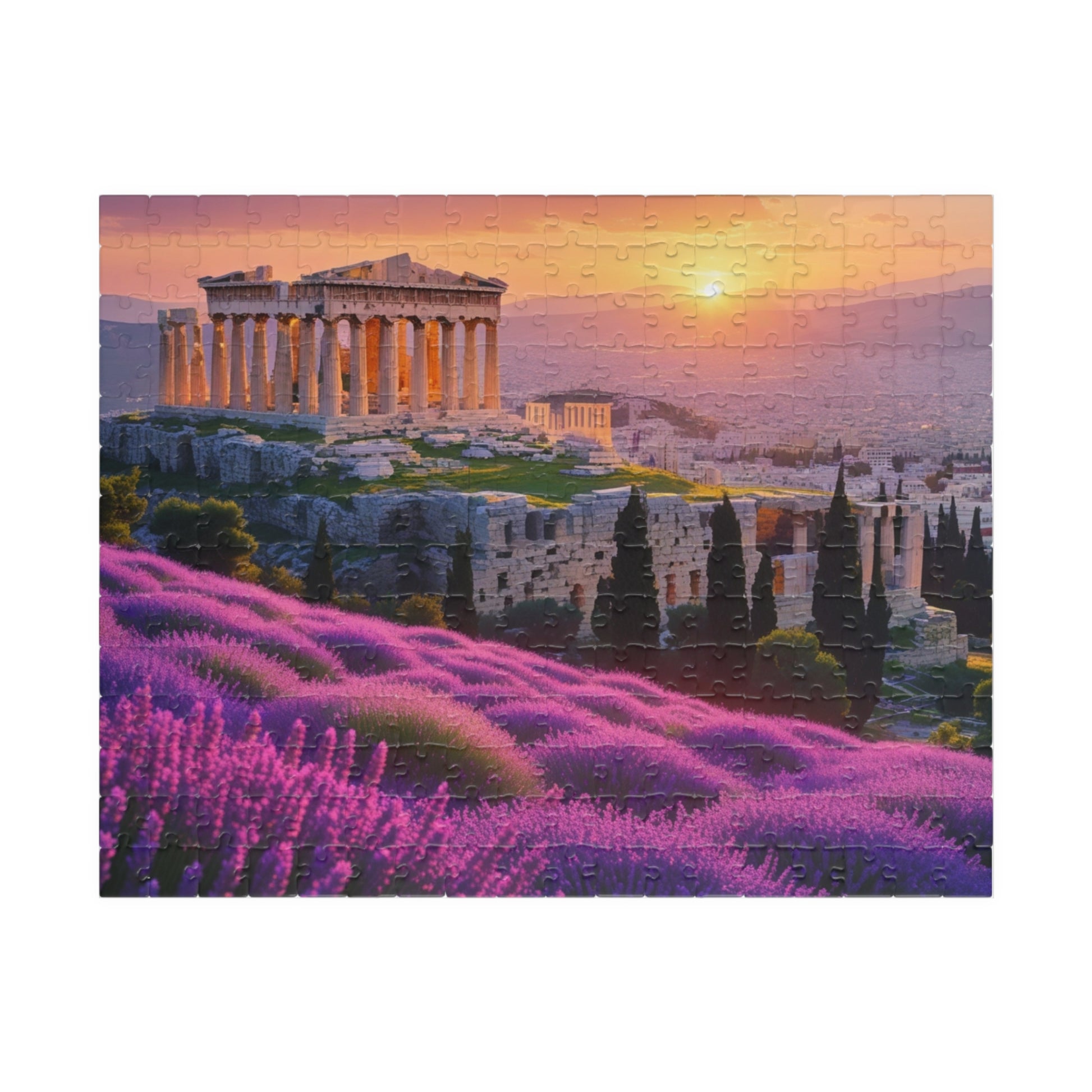 Ancient Acropolis Jigsaw Puzzle - Athens Overlooking Lavender Fields, 110 252 520 1014 Piece, Creative Activity for Adults 252 pcs (Horizontal) Puzzle The Puzzle Chest