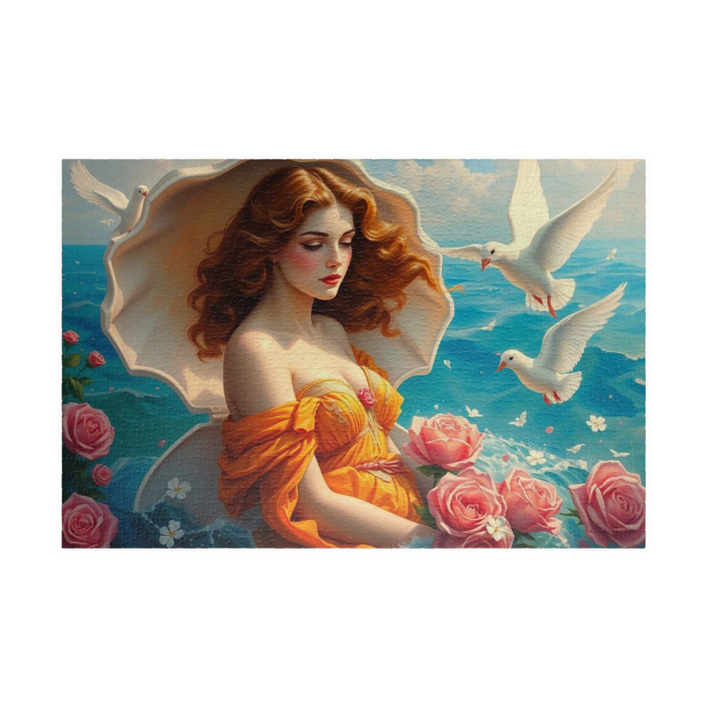Aphrodite Jigsaw Puzzle Featuring Seashells Doves and Roses, Gift for Art Lovers, Relaxing Activity, Home Entertainment, Birthday Present 1014 pcs (Horizontal) Puzzle The Puzzle Chest