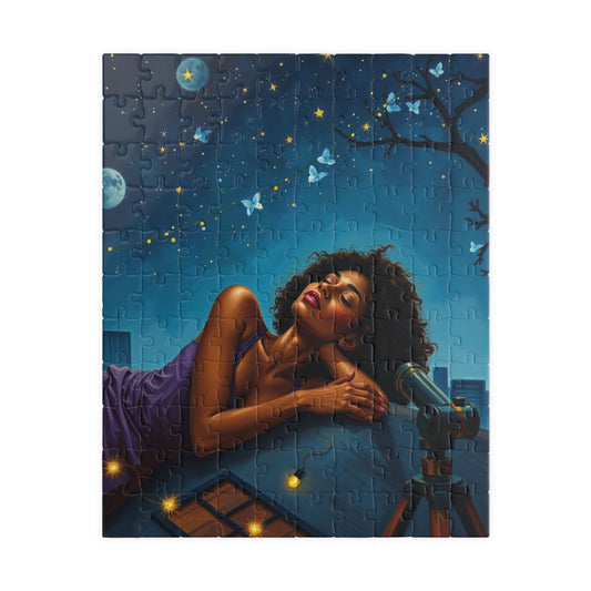 African American Woman Jigsaw Puzzle, Starry Night Scene, Black Art, Black Girl Puzzle, Perfect Gift for Black People, Family or Solo Fun