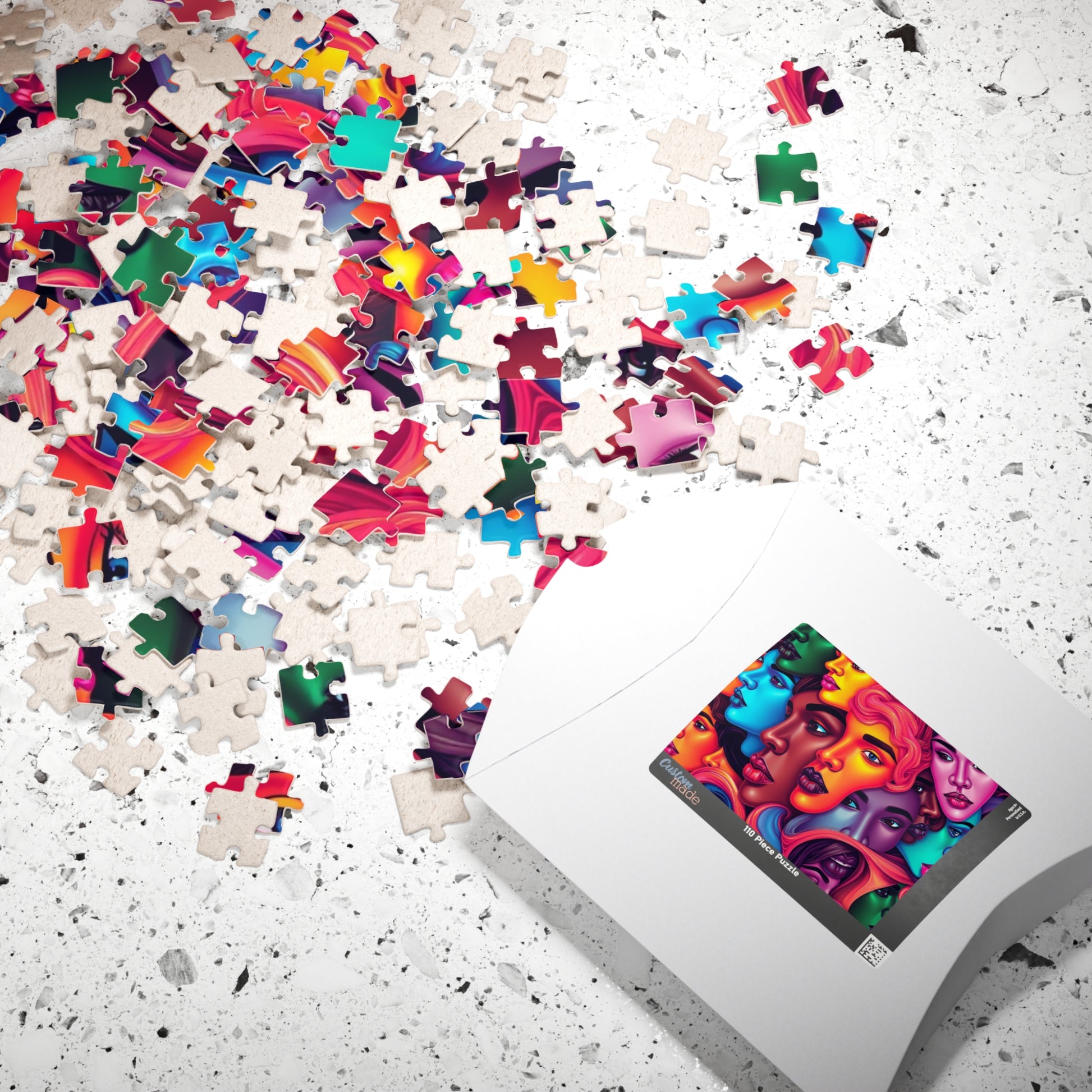 Blended Faces Abstract Jigsaw Puzzle, Interwoven Kaleidoscope Neon Faces, Brain Teaser, Unique Hobby Gift for Puzzle Enthusiasts, Collectors Puzzle The Puzzle Chest