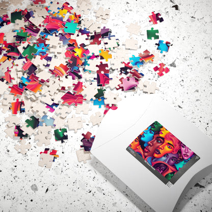 Blended Faces Abstract Jigsaw Puzzle, Interwoven Kaleidoscope Neon Faces, Brain Teaser, Unique Hobby Gift for Puzzle Enthusiasts, Collectors Puzzle The Puzzle Chest