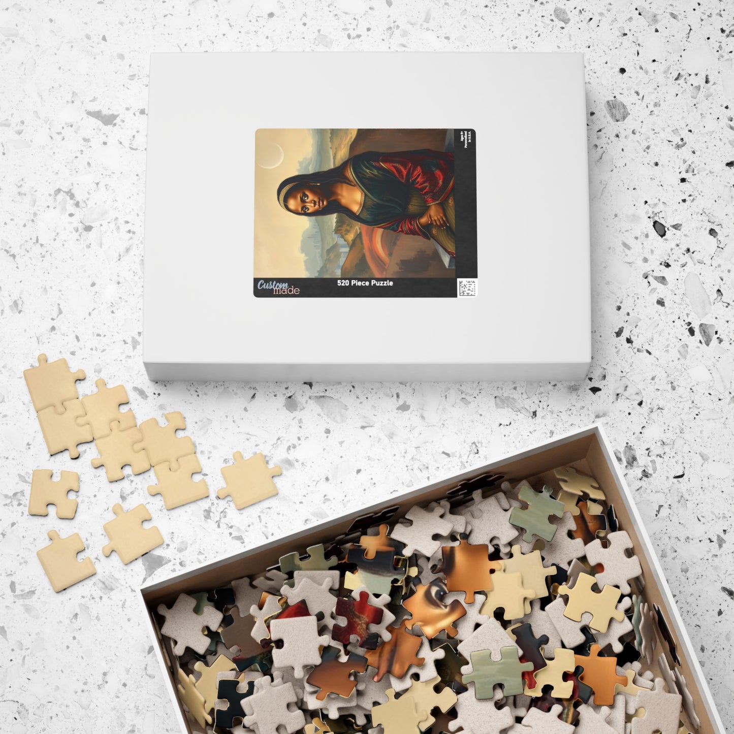 African American Woman Mona Lisa-Inspired Puzzle, Rolling Hills and Cityscape Background Jigsaw Game, Mindful Activity, Puzzle Lover Gift