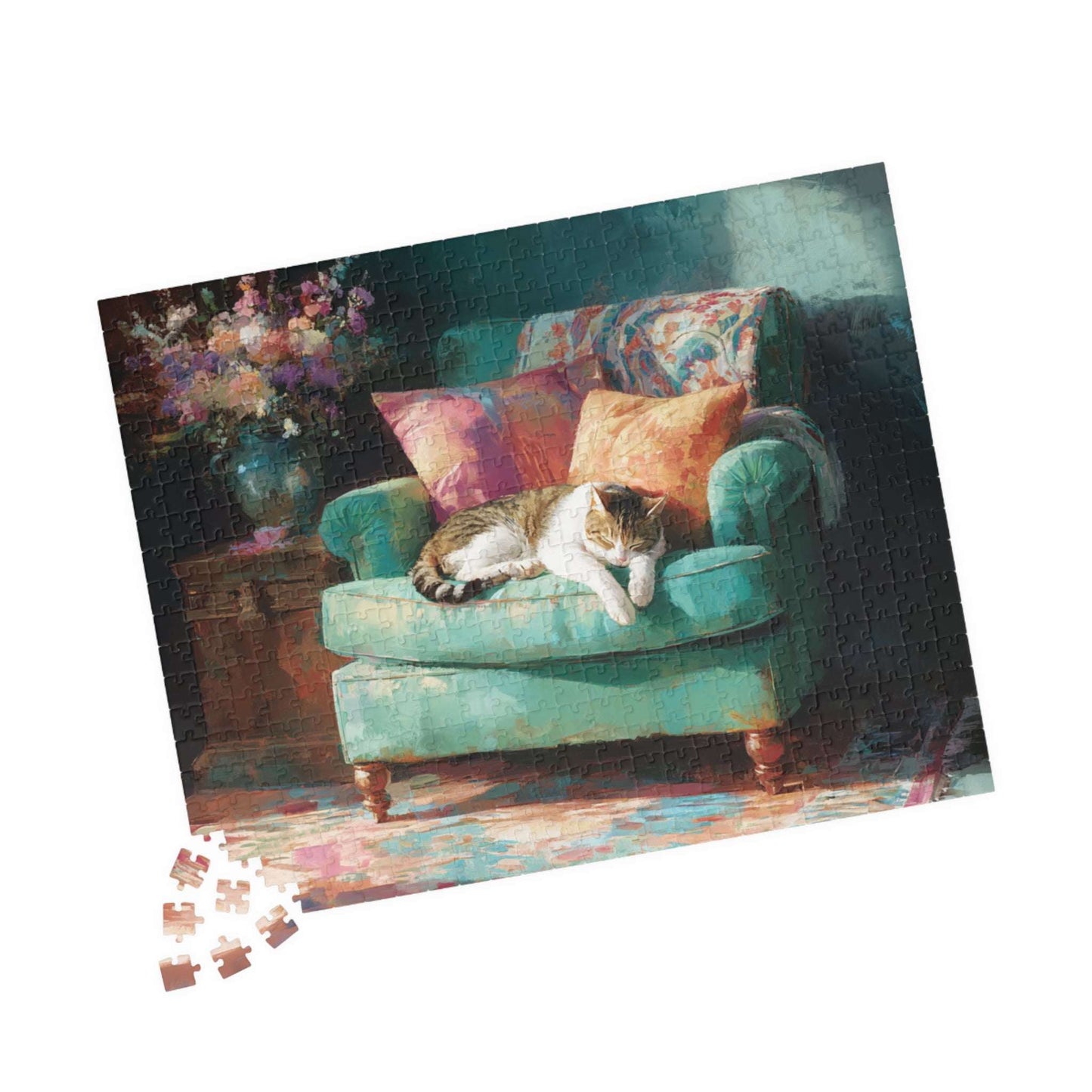 Sleeping Cat on Armchair Jigsaw Puzzle  | Animal Themed Jigsaw Game