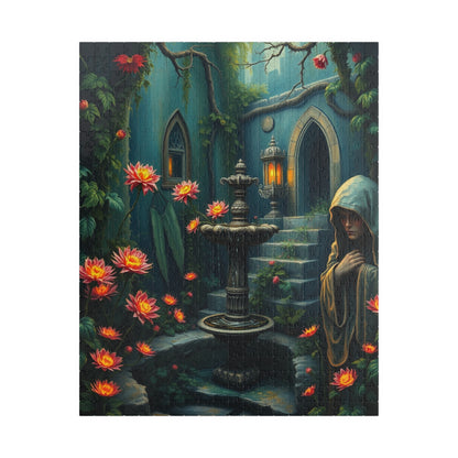 Gothic Garden Puzzle, Mysterious Bioluminescent Flowers & Stone Statues, 520-Piece Jigsaw, Dark Fantasy Art, Mystery Garden Puzzle, Fantasy 520 pcs (Vertical) Puzzle The Puzzle Chest