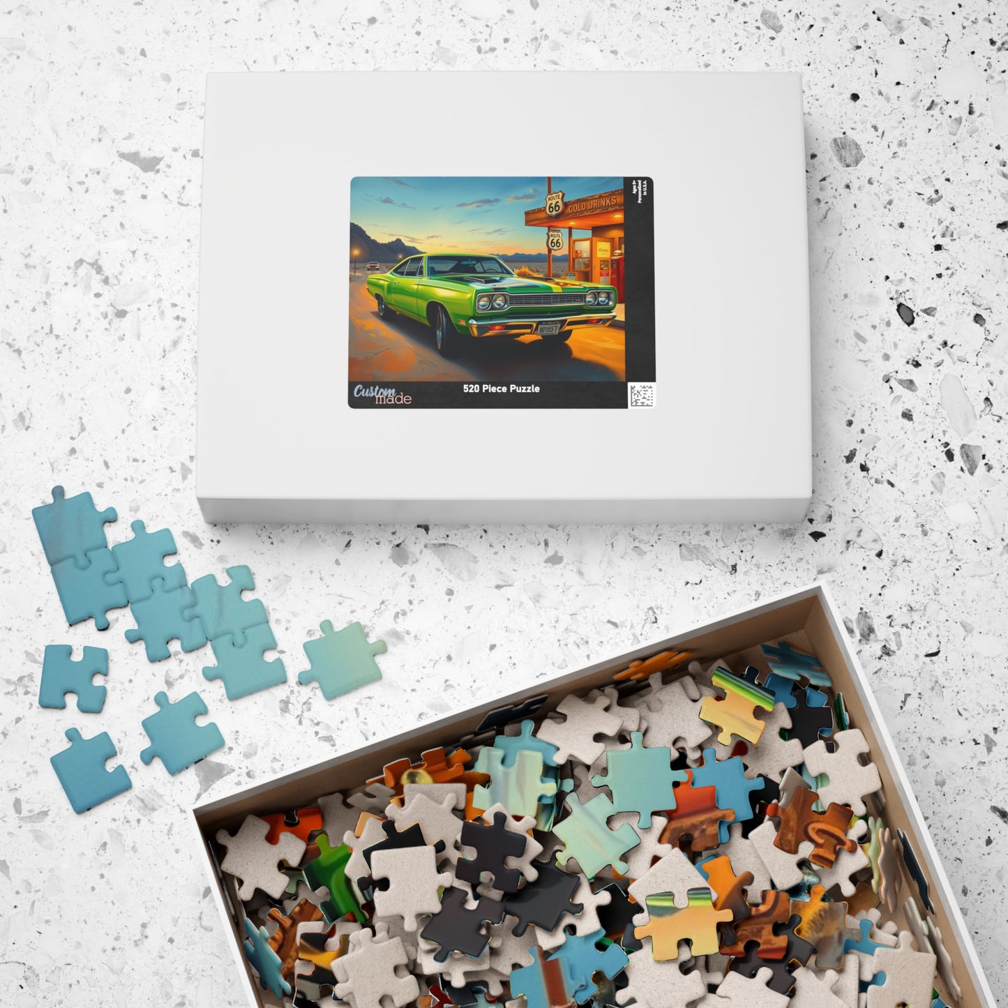 Vintage Route 66 Car Jigsaw Puzzle, Lime Green 1969 Plymouth Road Runner Nostalgic Gift for Car Lovers, Family Fun, Automobile Enthusiasts Puzzle The Puzzle Chest
