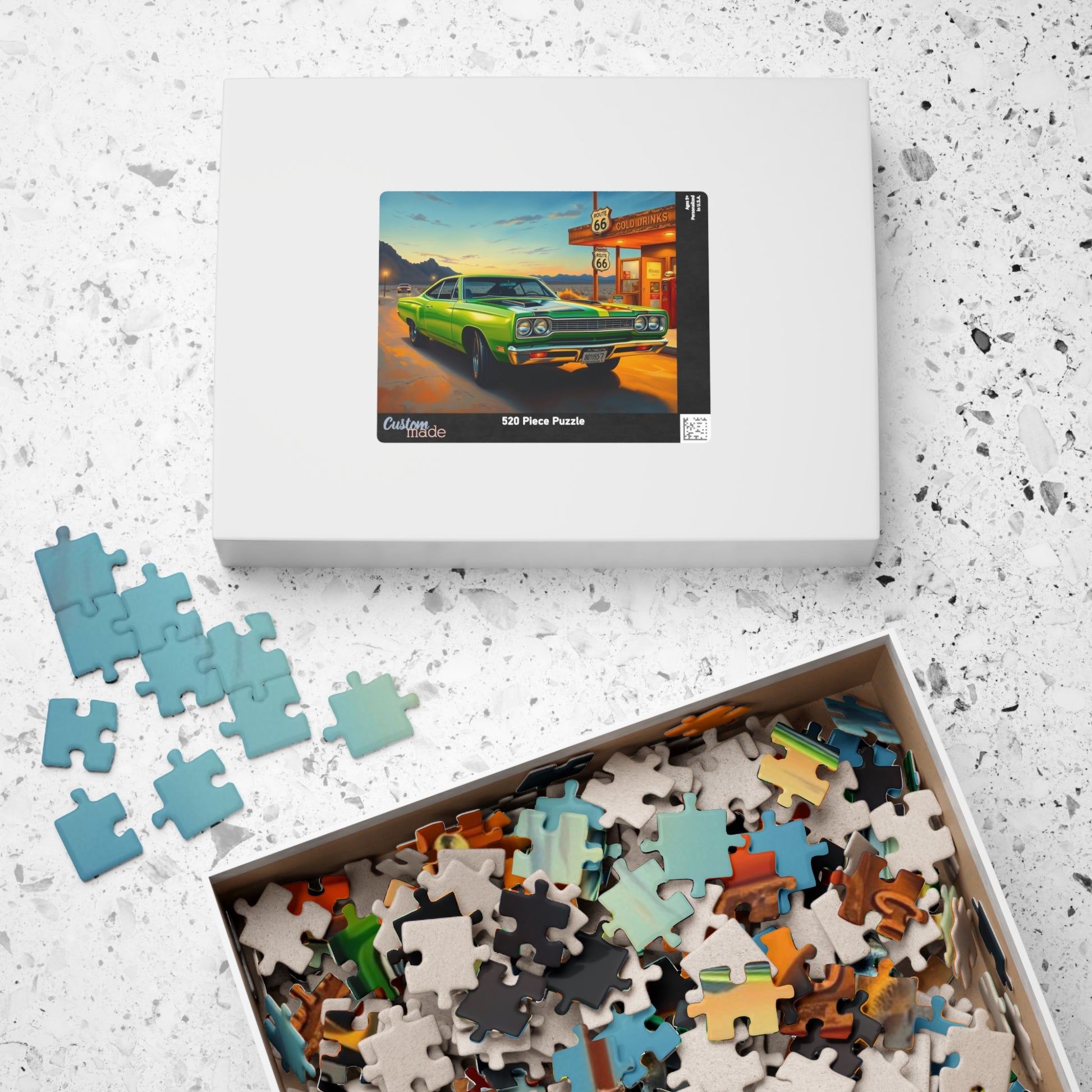 Vintage Route 66 Car Jigsaw Puzzle, Lime Green 1969 Plymouth Road Runner Nostalgic Gift for Car Lovers, Family Fun, Automobile Enthusiasts Puzzle The Puzzle Chest
