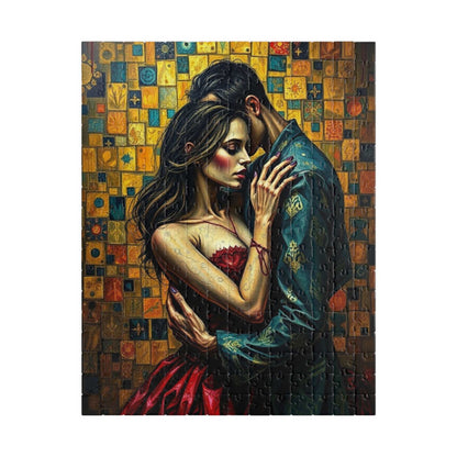 Romantic Embrace Gothic Jigsaw Puzzle, Eerie Couple Hugging Golden Jewel-Toned Patterns, Stress Relief, Unique Dark Art Puzzle Lover Gift 252 pcs (Vertical) Puzzle The Puzzle Chest