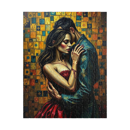 Romantic Embrace Gothic Jigsaw Puzzle, Eerie Couple Hugging Golden Jewel-Toned Patterns, Stress Relief, Unique Dark Art Puzzle Lover Gift 252 pcs (Vertical) Puzzle The Puzzle Chest