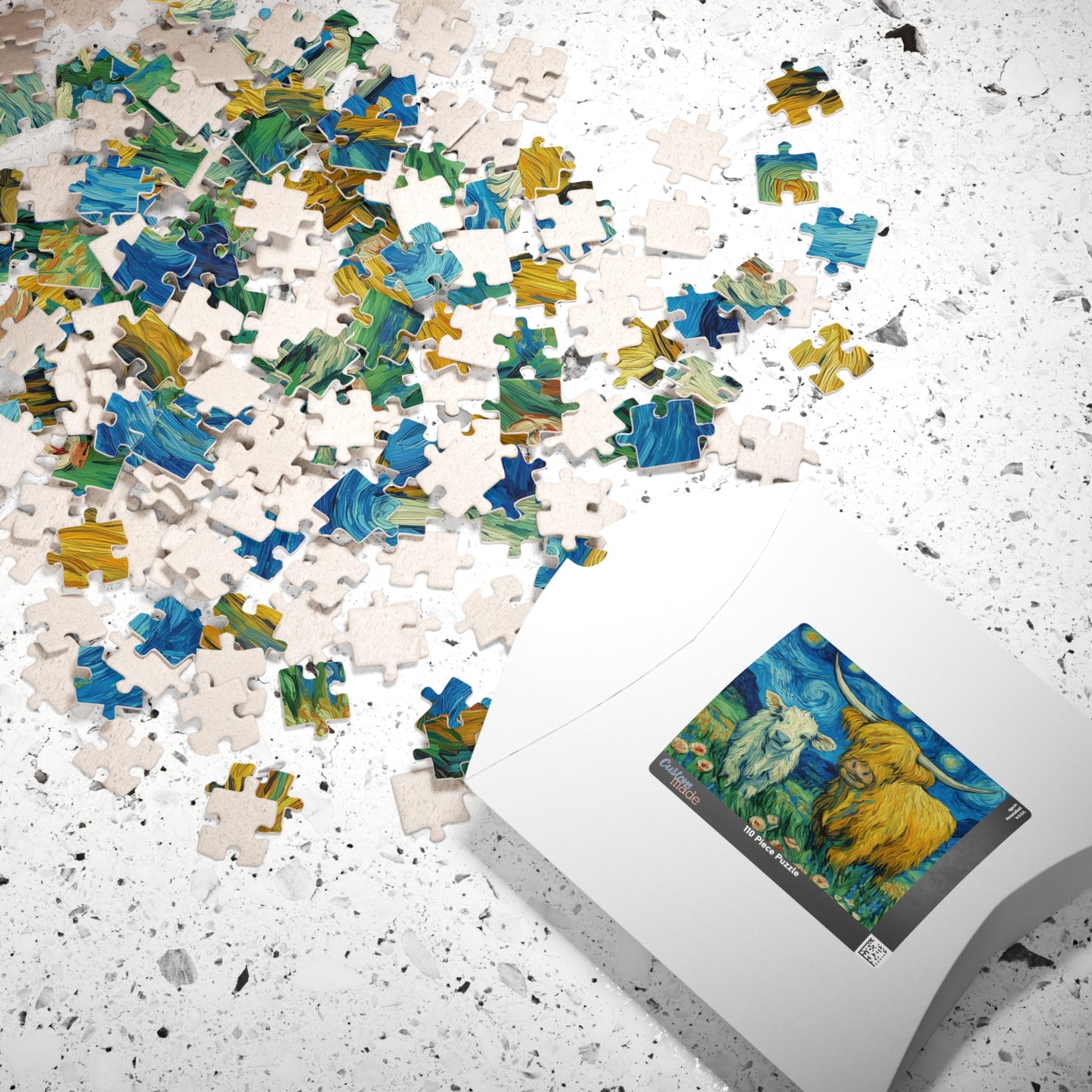 Highland Cow and Calf Puzzle 110/252/520/1014-piece | Van Gogh Starry Sky Style Jigsaw Puzzle The Puzzle Chest
