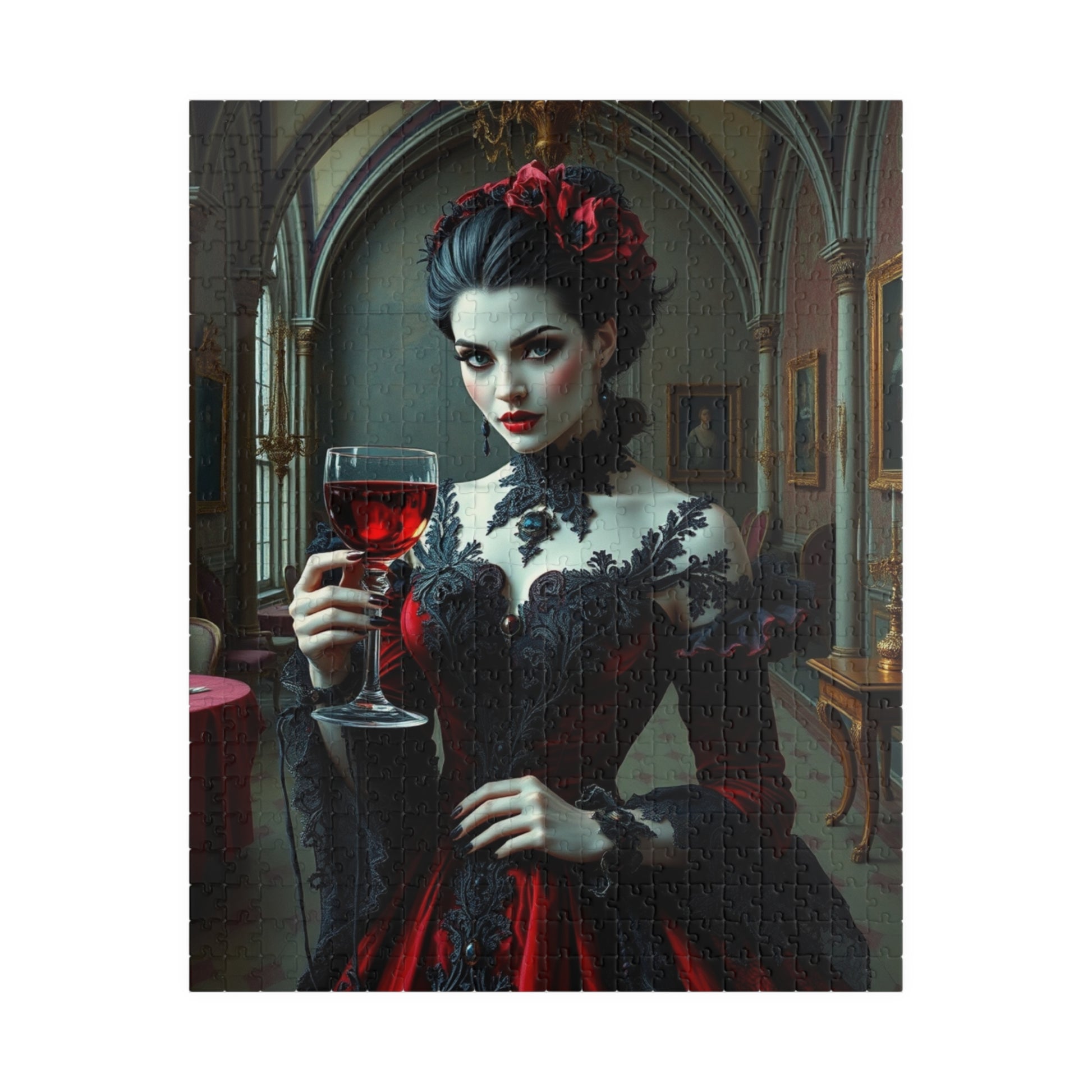 Gothic Vampire Countess Jigsaw Puzzle, Victorian Lady in a Candlelit Castle Ballroom, Dark Fantasy Haunted Mansion Theme, Horror Lover Gift 520 pcs (Vertical) Puzzle The Puzzle Chest
