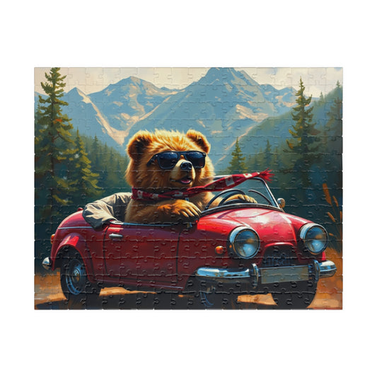 Adventurous Bear Jigsaw Puzzle for Adults, Fun Family Game Night, Mountain View Scenic Puzzle Artwork, Animal Lover Gift for Friend 252 pcs (Horizontal) Puzzle The Puzzle Chest