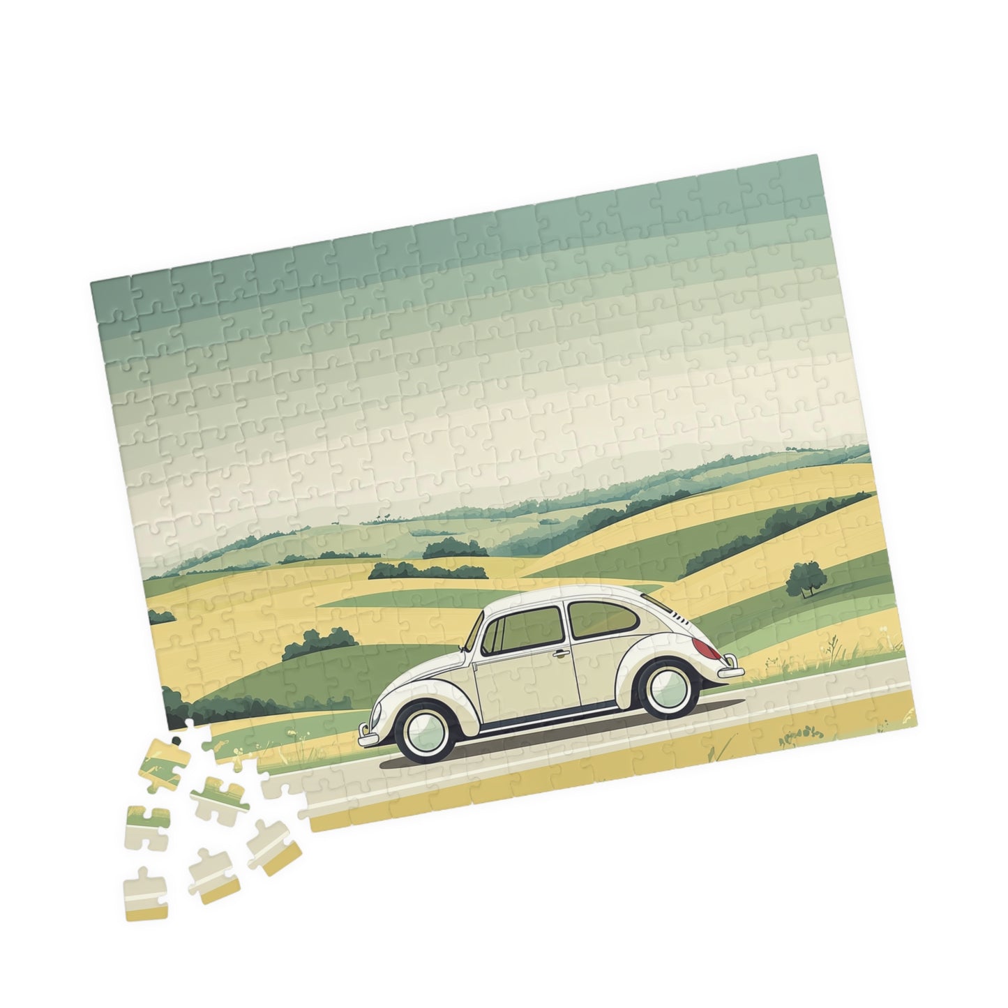 Vintage Beetle Illustration Puzzle | Scenic Countryside Jigsaw