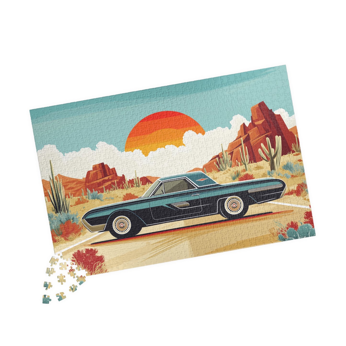 Retro Muscle Car Desert Sunset Puzzle | 110-1014 Piece Jigsaw