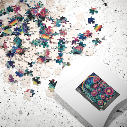 Flower Theme Trippy Puzzle, 110-1014 Piece Glow Garden Jigsaw Puzzle, Challenging Tabletop Game, Adult Entertainment Relaxation Meditation Puzzle The Puzzle Chest