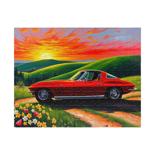 Vintage Auto Sunset Puzzle, Perfect Gift for Classic Car Lover, Family Game Night, Retro 1963 Stingray Jigsaw Game for Adults, Mindfulness 252 pcs (Horizontal) Puzzle The Puzzle Chest