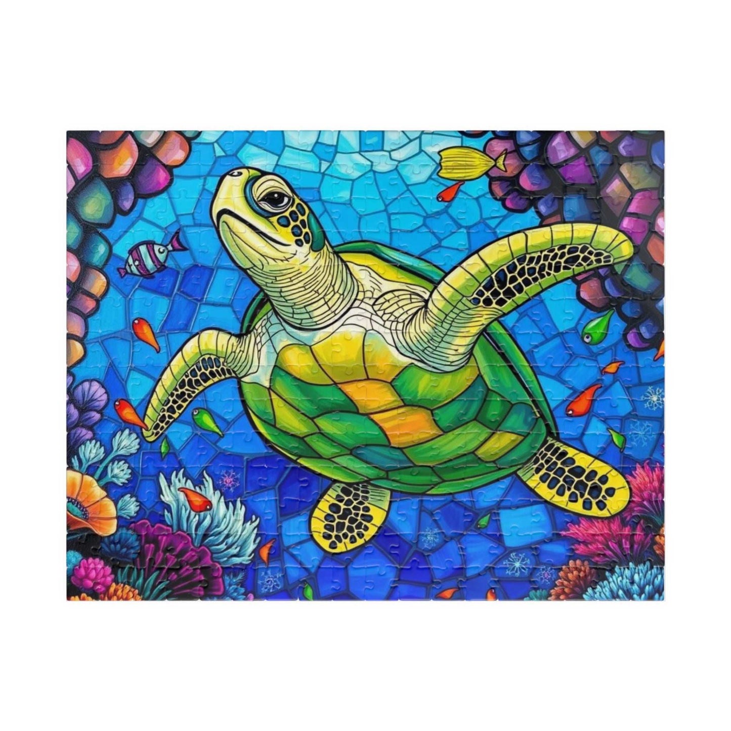 Coral Dreams Sea Turtle Puzzle - Stained Glass Style, 110-1014 Piece Ocean Themed Jigsaw for Solo Fun Family Activity, Marine Life Gift