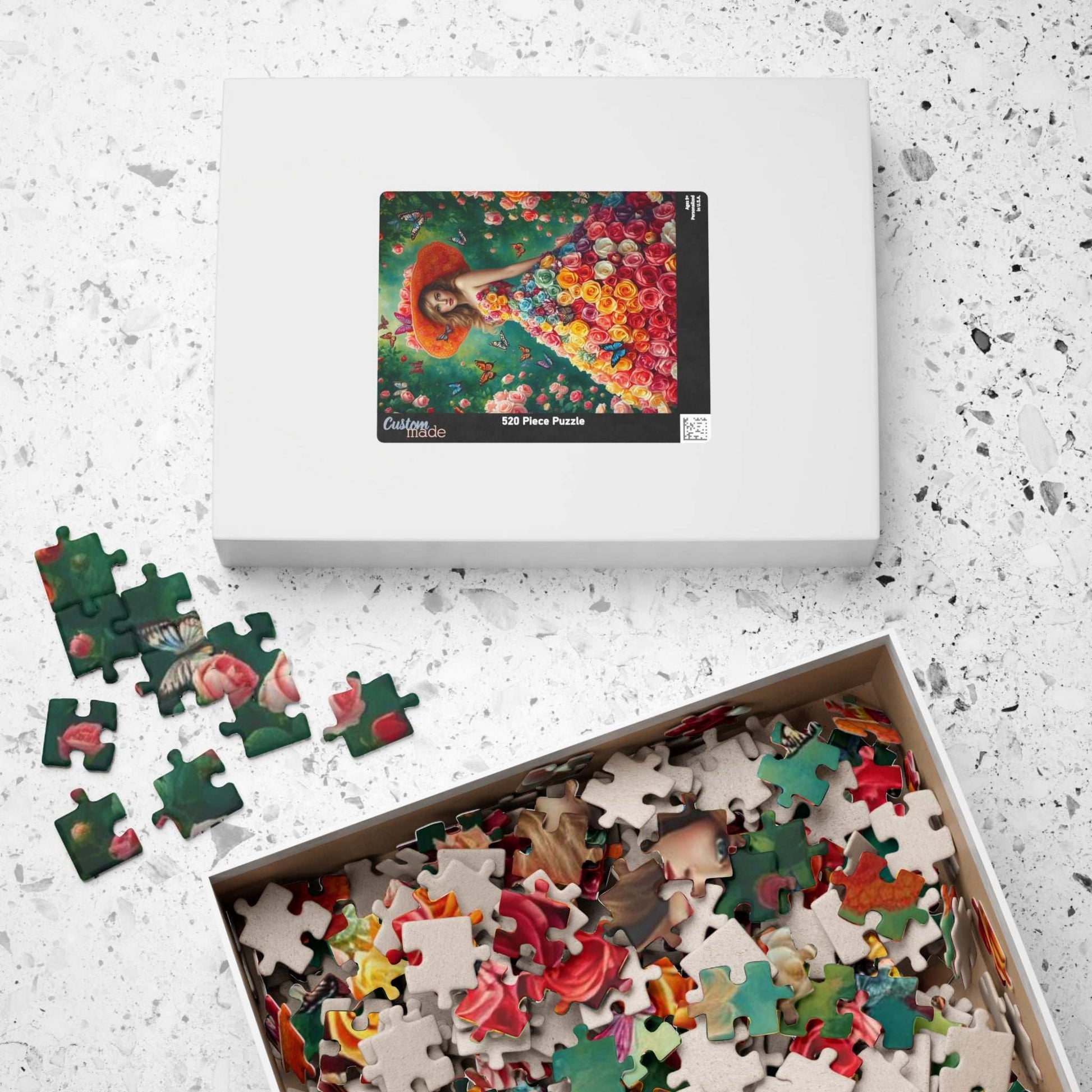 Lady of the Rainbow Rose Garden - Vibrant Floral Butterfly Fantasy Jigsaw Puzzle