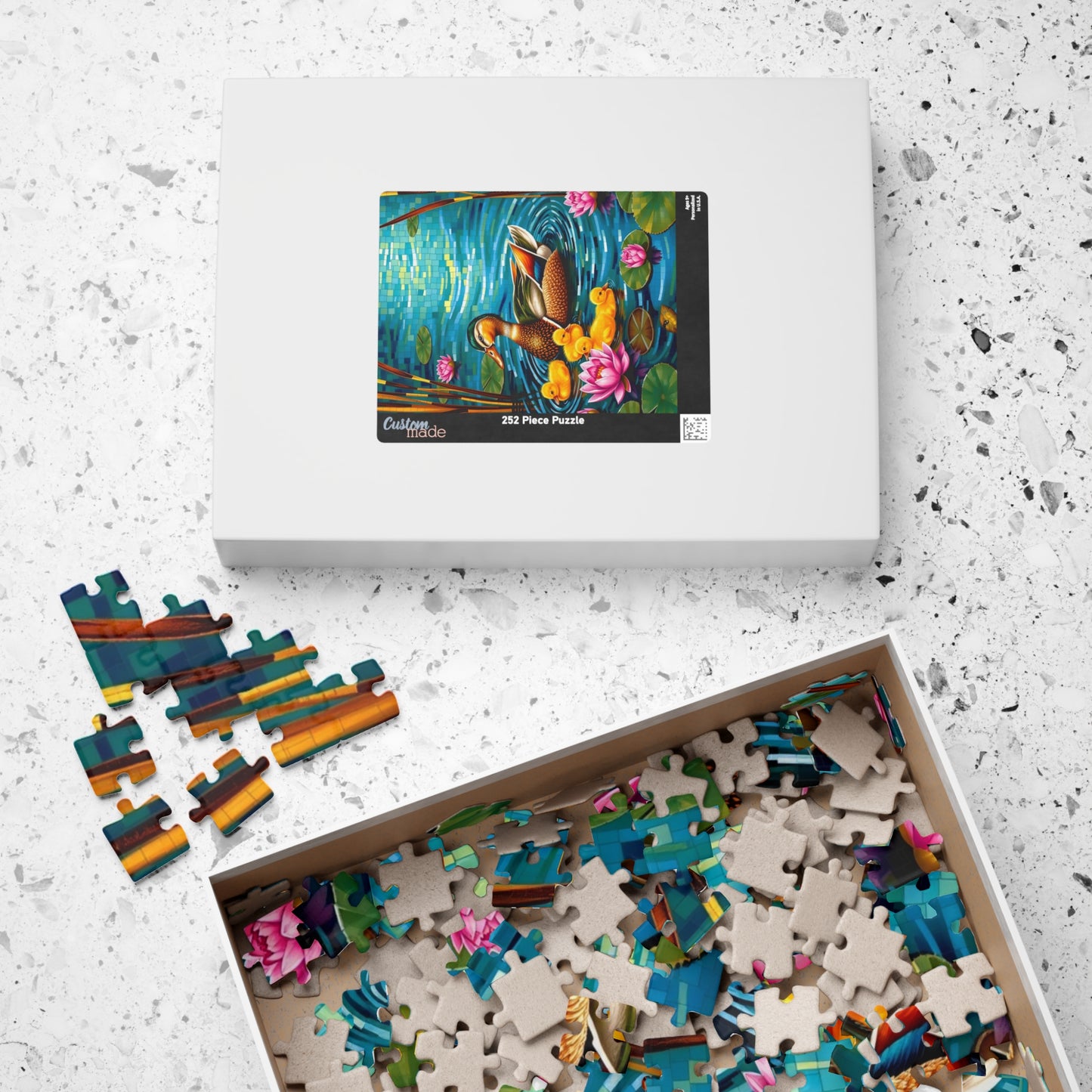 Waterfowl Mosaic Puzzle, Beautiful Mother Duck and Ducklings, Duck Family on a Lotus Pond Nature-Themed Jigsaw Game, Animal Bird Lover Gift Puzzle The Puzzle Chest