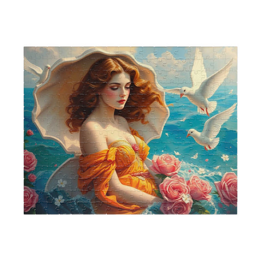 Aphrodite Jigsaw Puzzle Featuring Seashells Doves and Roses, Gift for Art Lovers, Relaxing Activity, Home Entertainment, Birthday Present 252 pcs (Horizontal) Puzzle The Puzzle Chest
