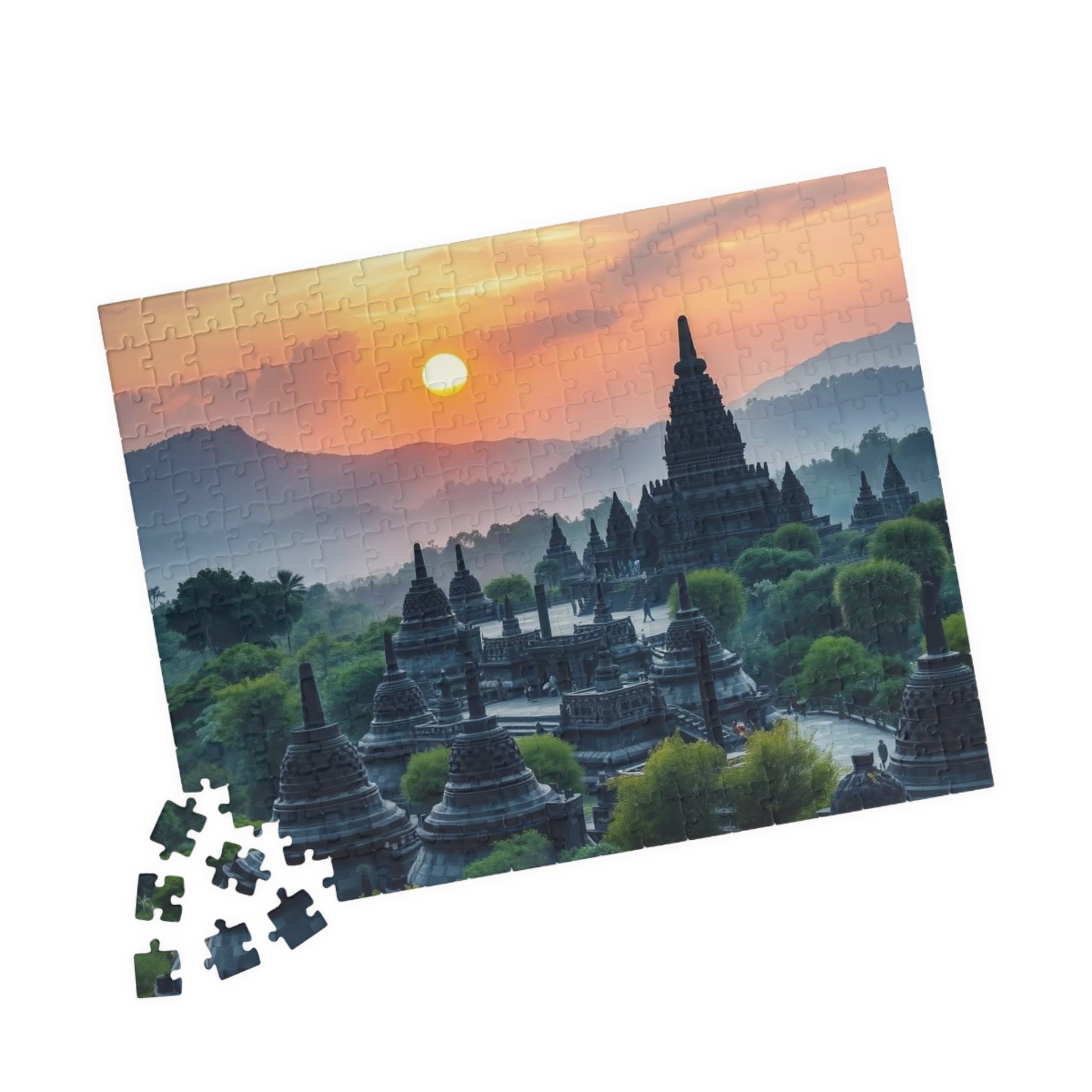 Borobudur Temple Jigsaw Puzzle – Ancient Buddhist Monument in Lush Jungle, Sacred Landmark of Indonesia 252 pcs (Horizontal) Puzzle The Puzzle Chest