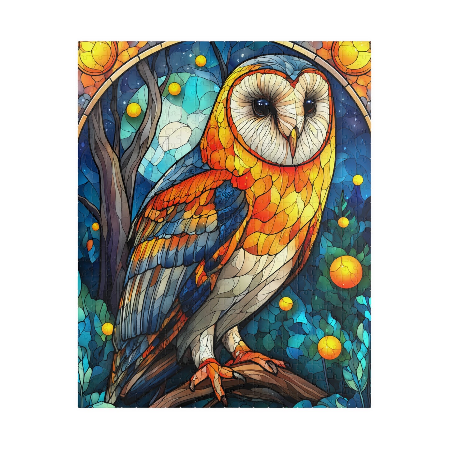Colorful Barn Owl Stained Glass Style Puzzle | 110/252/520/1014-piece Wildlife Jigsaw Puzzle The Puzzle Chest