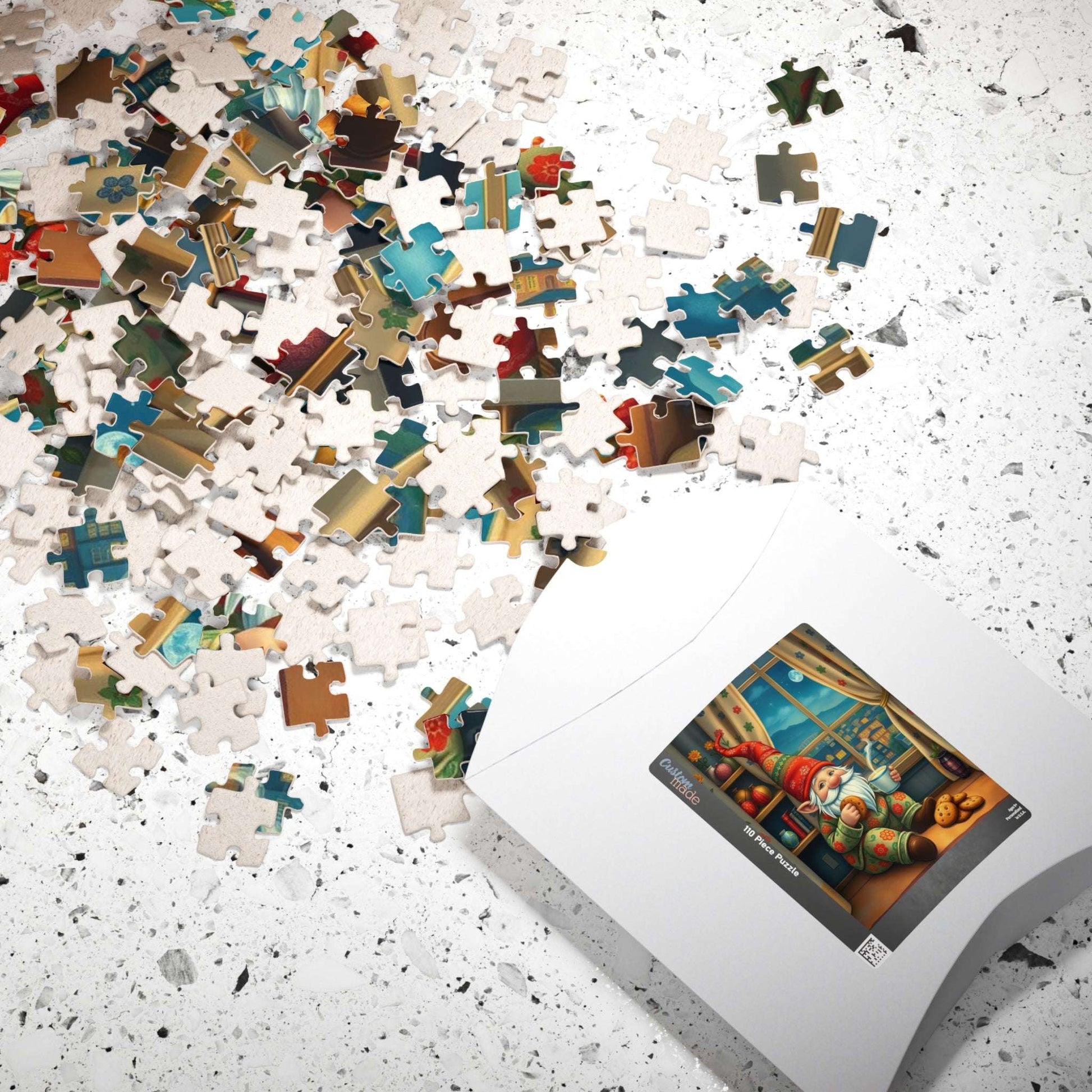 Gnome at Midnight Snack – Milk and Cookies Folk Art Jigsaw Puzzle Puzzle The Puzzle Chest