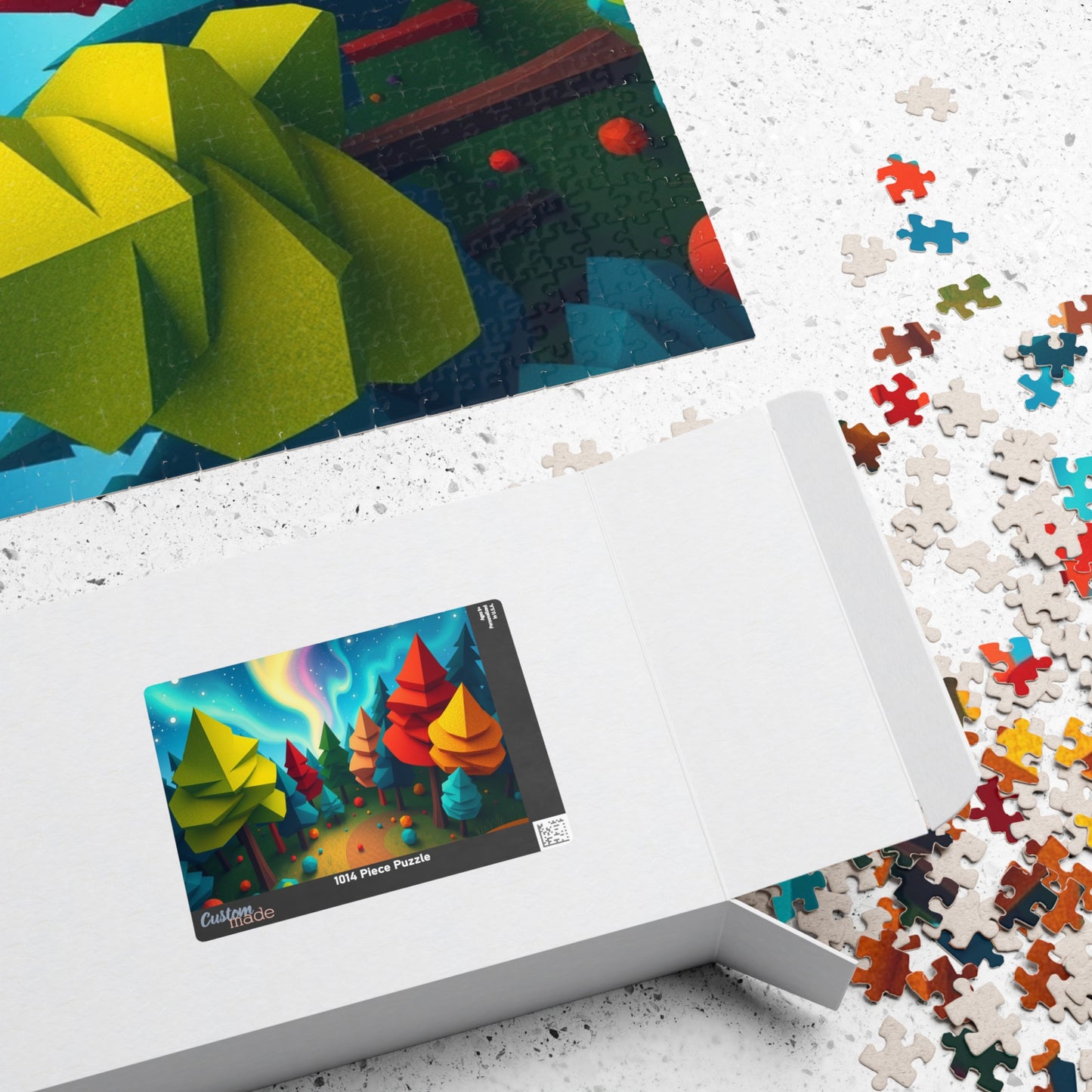 Abstract Landscape Jigsaw Puzzle, Magical Forest with Geometric Trees Aurora Sky, Challenging Game for Mental Exercise, Puzzle Lover Gift Puzzle The Puzzle Chest