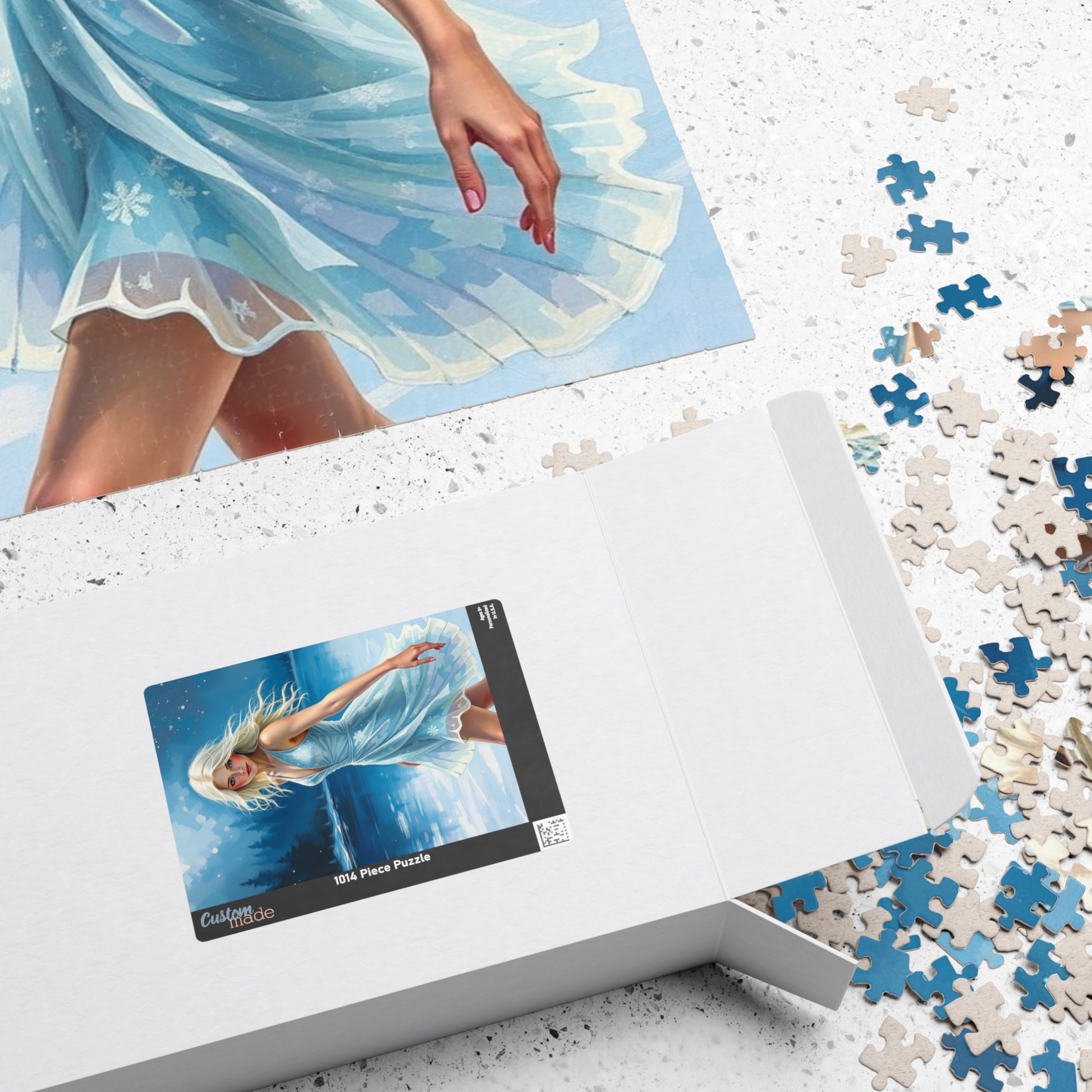 Puzzle - Ice Skating Woman on Frozen Lake, 110, 252, 520, 1014-piece Jigsaw, Sparkling Silver Skating Dress, Winter Activity, Relaxing Puzzle The Puzzle Chest