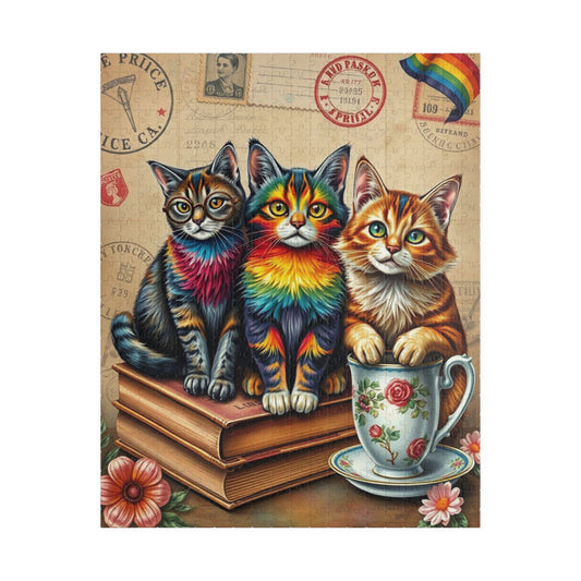 Postcards and Paws Jigsaw Puzzle, Pride Rainbow Cats Vintage Puzzle Art for Fun Family Activity, Cat Lover Gift, Cozy Night In, Brain Teaser 520 pcs (Vertical) Puzzle The Puzzle Chest