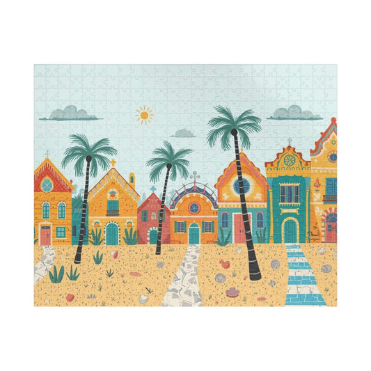 Sunbright Shores Village Jigsaw Puzzle - Beach Town Daytime Scene 520 pcs (Horizontal) Puzzle The Puzzle Chest