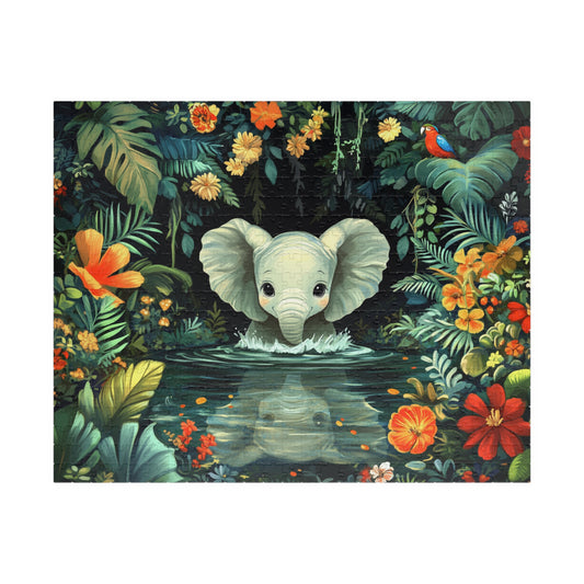 Baby Elephant in Jungle Puzzle | Floral Tropical Scene 110-1014pc Puzzle The Puzzle Chest