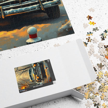 Vintage Car Jigsaw Puzzle Winter Scene, 110 252 520 1014-piece, Christmas Gift, Holiday Activity, Snowy Day Activity, Car Lover Gift, Retro Puzzle The Puzzle Chest