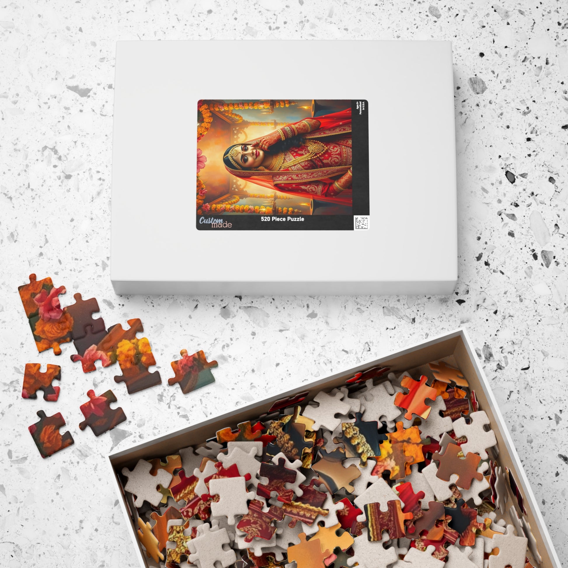Puzzle, Indian Bride in Red and Gold Lehenga, Henna and Gold Jewelry, 520-Piece Jigsaw, Meditation, Relaxation, Mindfulness, Indian Wedding Puzzle The Puzzle Chest