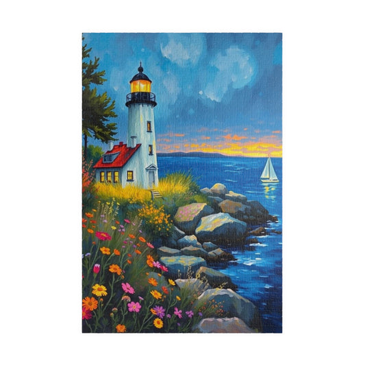 Seabreeze Beacon Jigsaw Puzzle - Coastal Lighthouse, Wildflowers and Sailboats, Family Activity Brain Teaser, Gift for Puzzle Lovers 1014 pcs (Vertical) Puzzle The Puzzle Chest