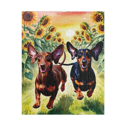 Dachshunds Puzzle, Sunflower Dog Race Jigsaw Puzzle, Brain Teaser Game, Family Activity, Relaxing Hobby, Animal Lover Gift, Mindfulness 110 pcs (Vertical) Puzzle The Puzzle Chest