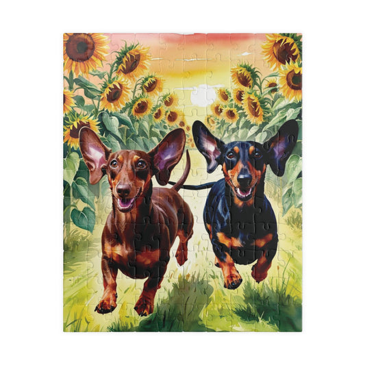 Dachshunds Puzzle, Sunflower Dog Race Jigsaw Puzzle, Brain Teaser Game, Family Activity, Relaxing Hobby, Animal Lover Gift, Mindfulness 110 pcs (Vertical) Puzzle The Puzzle Chest